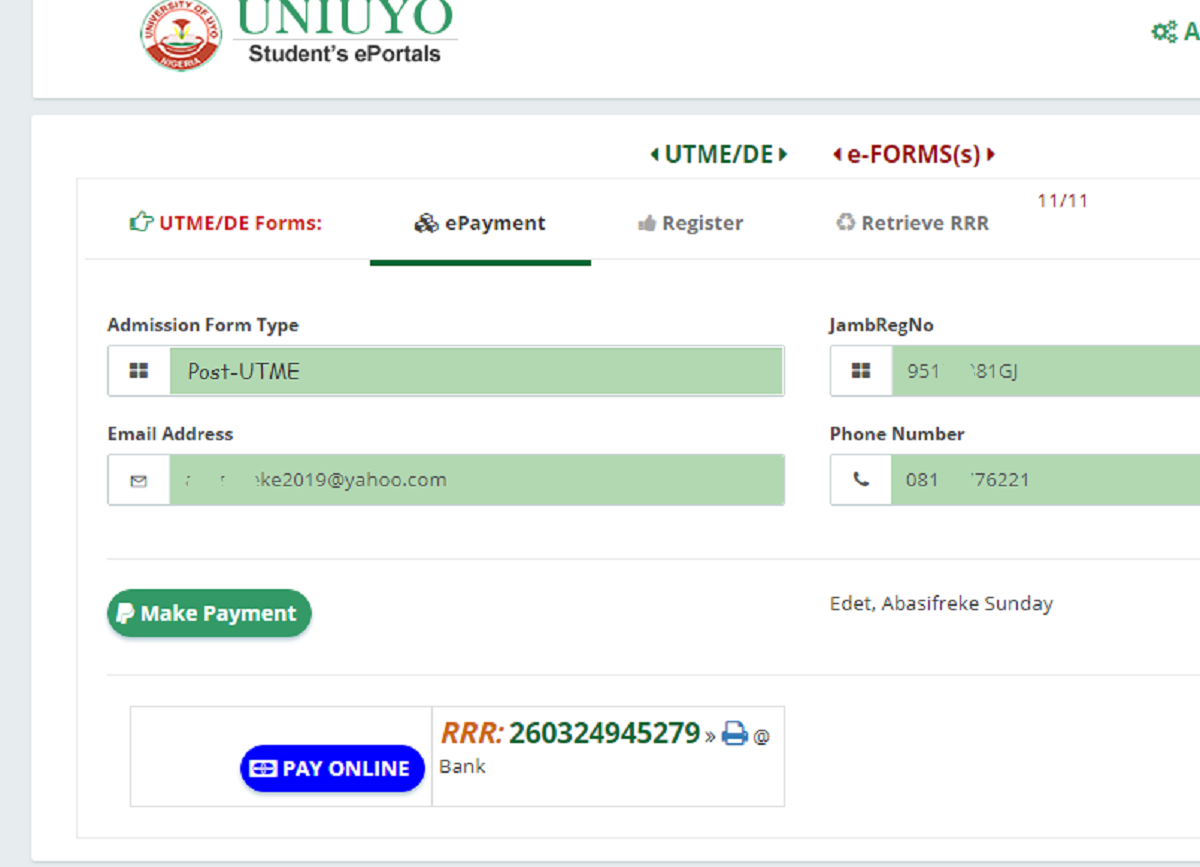 UNIUYO POST UTME FORM FOR 2020/2021